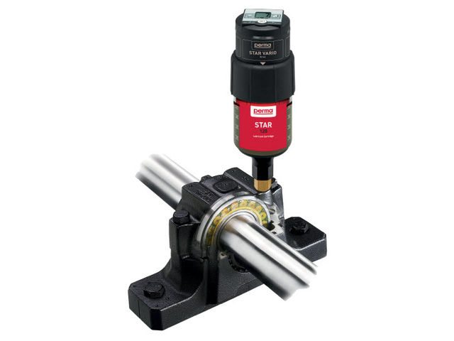 perma industrial lubricator single point lubrication system perma's star vario pictured on a bearing